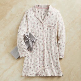 Caf&eacute; Nightshirt in Stretch Organic Cotton Knit with Coffee Print, , large