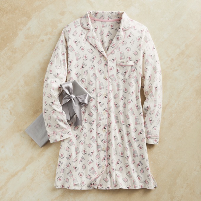 Café Nightshirt in Stretch Organic Cotton Knit with Coffee Print, , large