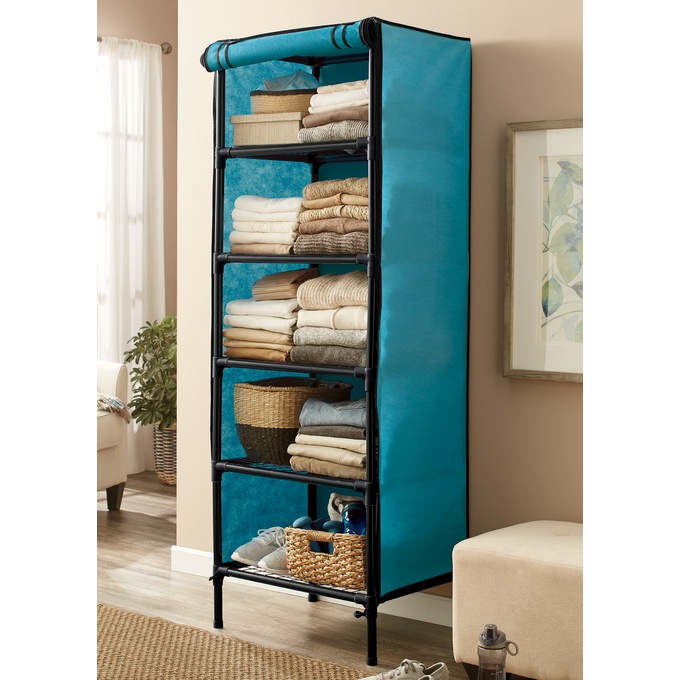 5-Shelf Storage Wardrobe, Teal, large