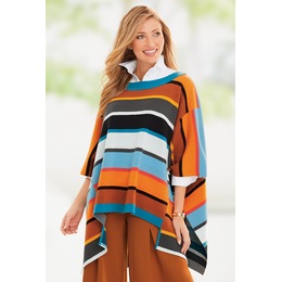 Fall in Central Park Sweater Poncho, Orange Multi, large