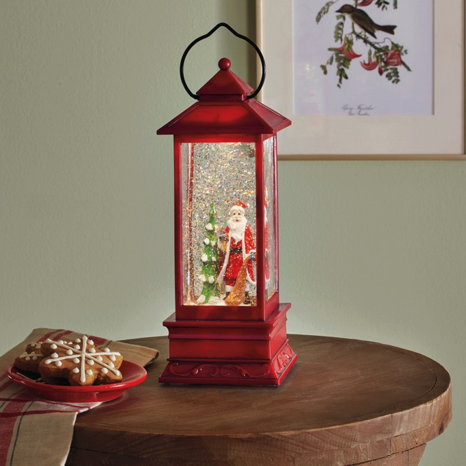 Lit Glitter Santa Lantern, , large