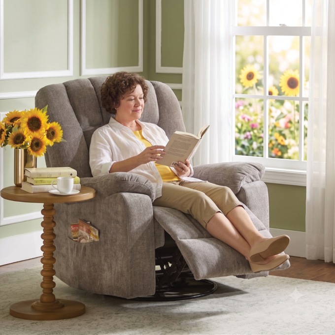 Shell Tufted Swivel Rocking Recliner, , large