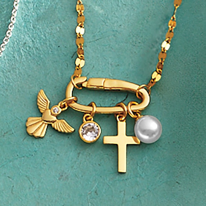 Angel/Cross Charm Pendant, Gold over Sterling Silver, large