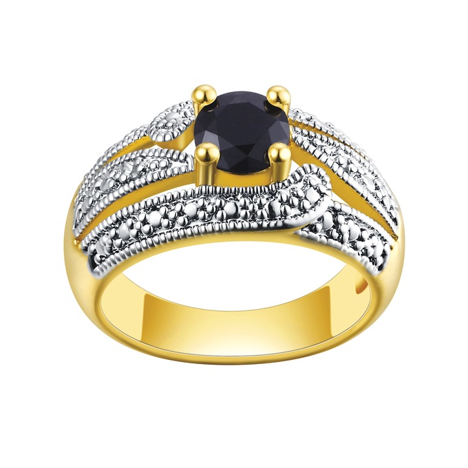 Gem & Diamond-Accented Two-Tone Ring, , large
