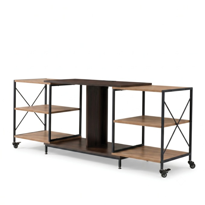 Expandable Rotatable Powered TV Stand, Brown, large