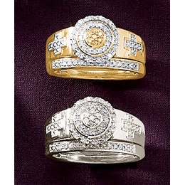 Diamond Round Cross Bridal Set, , large