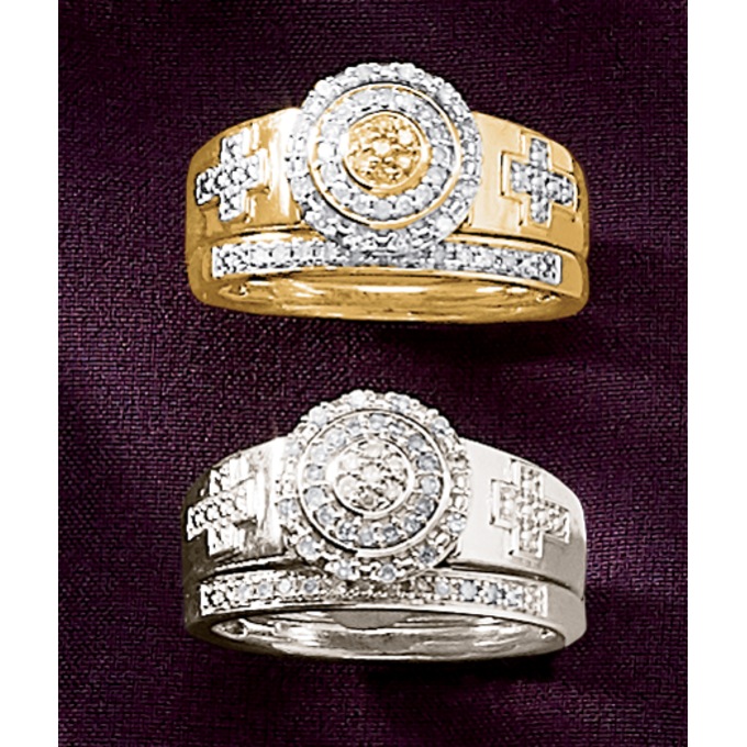 Diamond Round Cross Bridal Set, , large