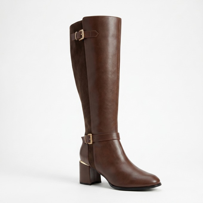 2-Buckle Faux-Leather Riding Boot, , large