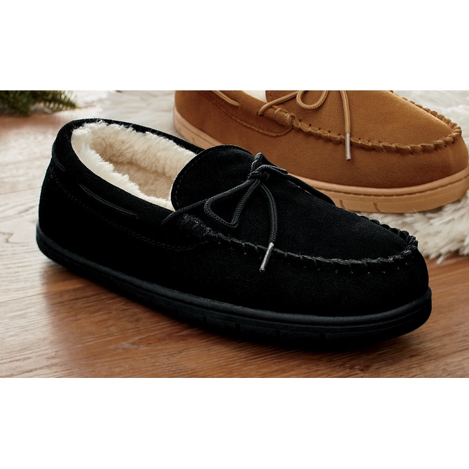 Men's Suede Moccasin, Black, large