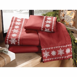 Embroidered Snowflake Microfiber Sheet Set, , large