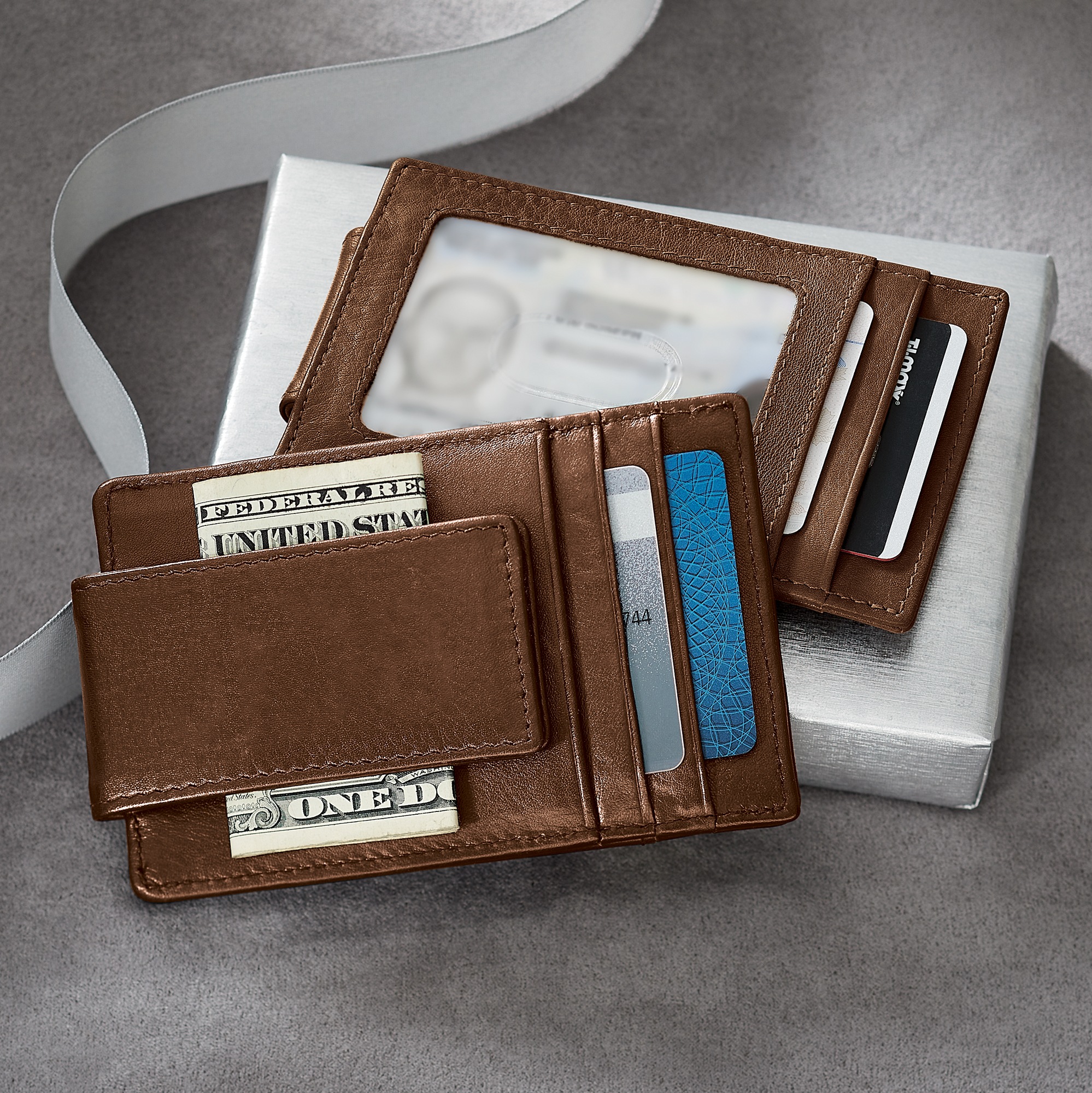 Personalized RFID Leather Money Clip Wallet, Toffee, large