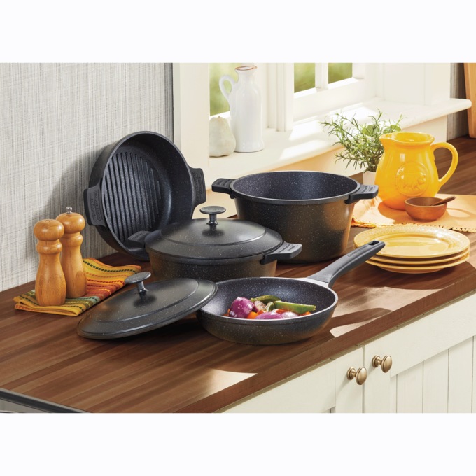 Granitestone 6-Piece Cast Aluminum Stackable Cookware Set, , large