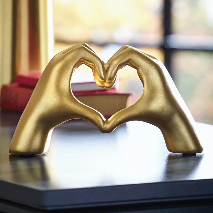 Heart Hands Sculpture, Gold, large