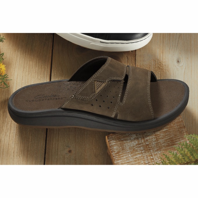 Clarks Leather Breeze Slide with Adjustable Fit and Contoured Footbed, , large