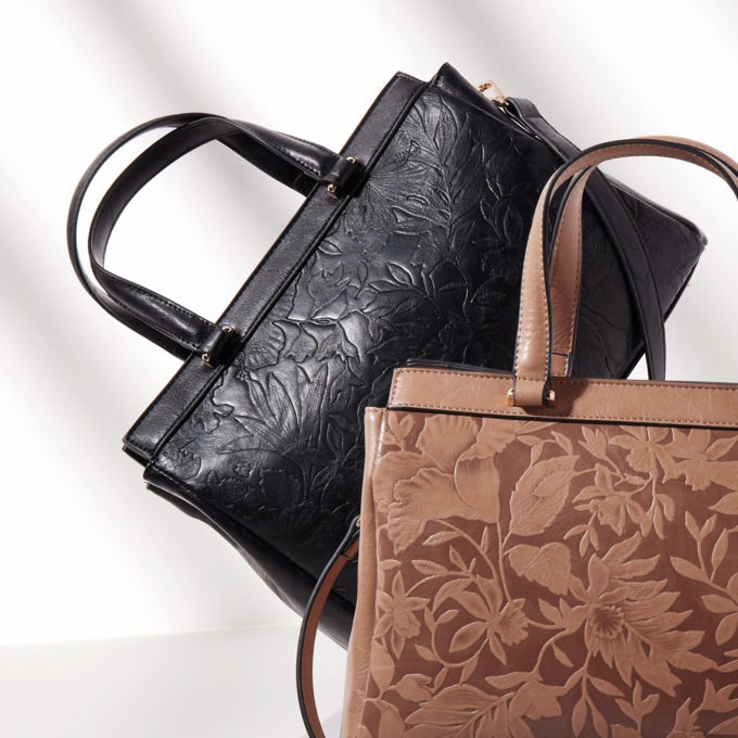 Salome Floral Satchel with Zip Closure and Crossbody Strap, Black, large