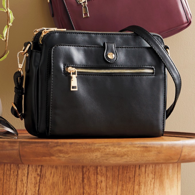 MC Triana II Faux Leather Crossbody, Black, large