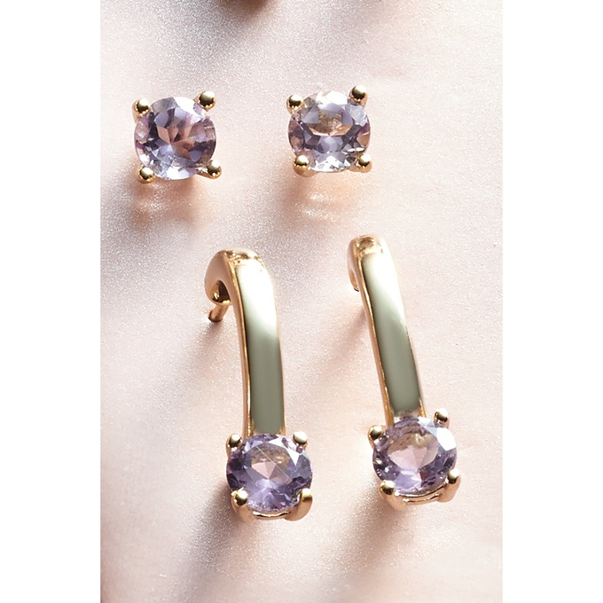 Gemstone 2-Pair Post/Hoop Set, Amethyst, large