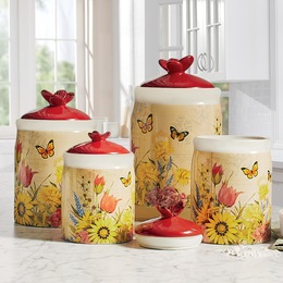 4-Piece Floral Butterfly Canister Set, , large