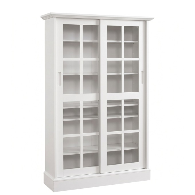 Merrick Sliding-Door Media Cabinet, White, large