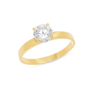 Gold/Platinum Over Sterling Silver Cubic Zirconia Solitaire Ring, , large