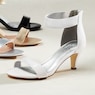 Faux Patent Back-Zip Sandal with Heel, White, large