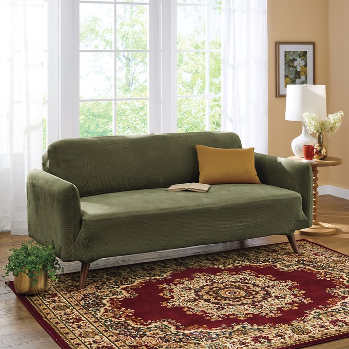 Stretch Pique Slipcover, Forest, large