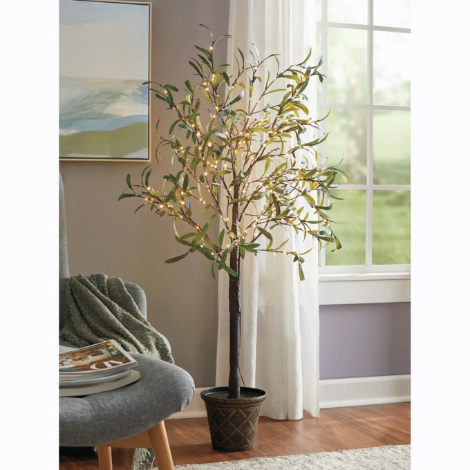 Lit Faux-Eucalyptus Tree in Pot, , large