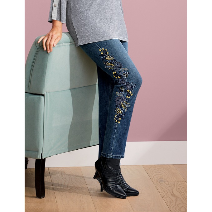 Touch of Gold Embroidered Jean, , large
