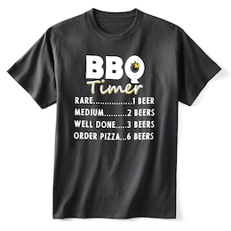 BBQ Timer &amp; Beer Funny Novelty Tee Shirt in Cotton Jersey, , large