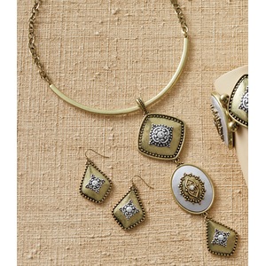 Two-Tone Scroll Necklace and Earring Set, , large