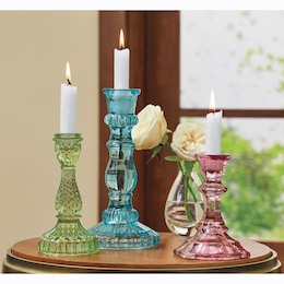 Set of 3 Glass Candleholders, , large