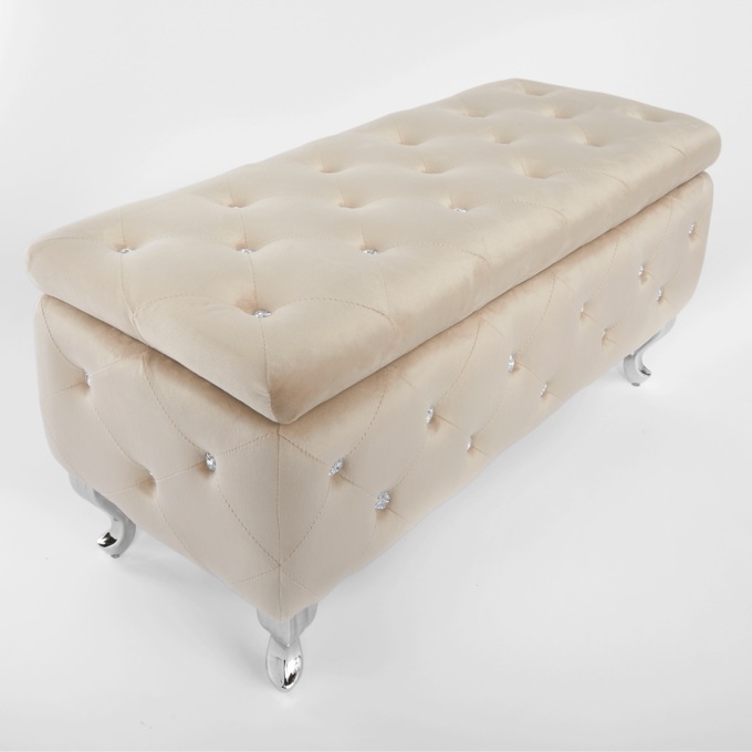 Crystal Tufted Storage Bench, Champagne, large
