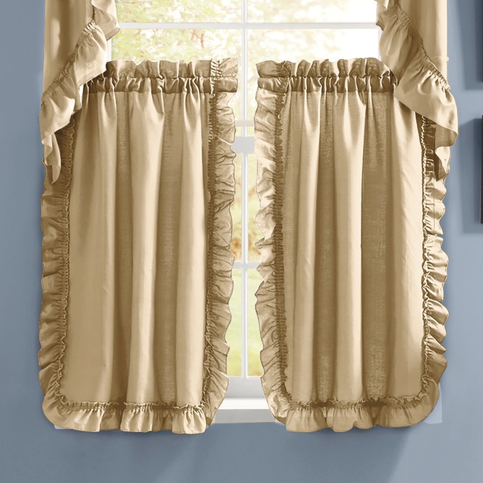 Mayfair Romantic Ruffled Semi-Sheer Cape Cod Tier Pair, , large