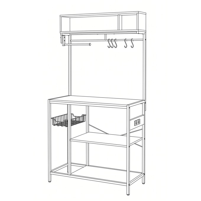 Wakefield Powered Bakers Rack, Walnut Black, large