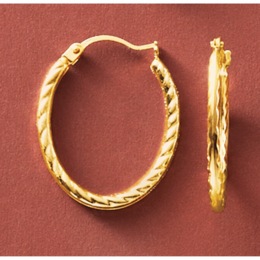 10K Gold Oval Textured Hoops, , large