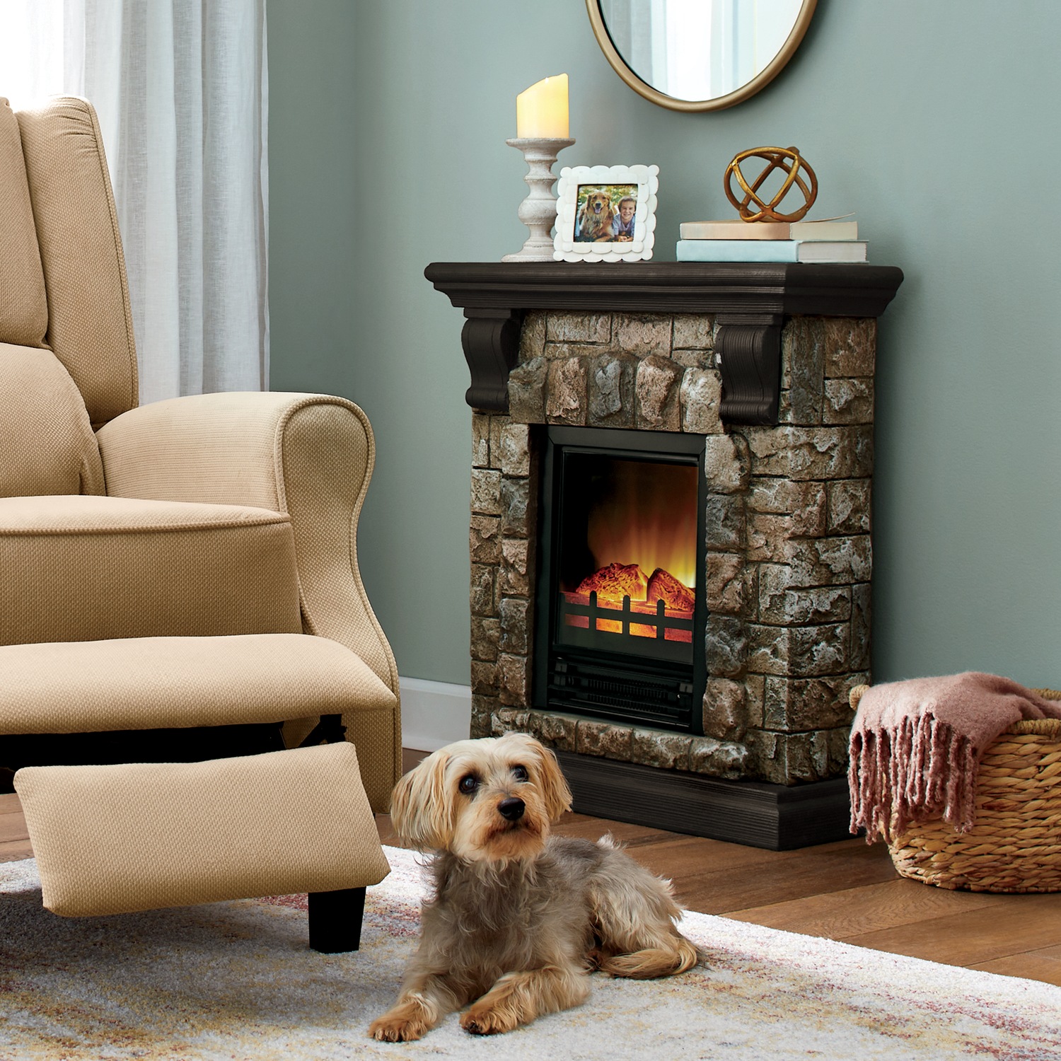 Faux-Stone Electric Fireplace, Rustic | Seventh Avenue