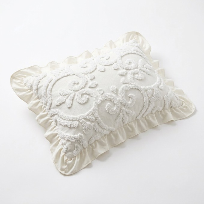 Adeline Chenille Sham with Ruffled Edges, White, large