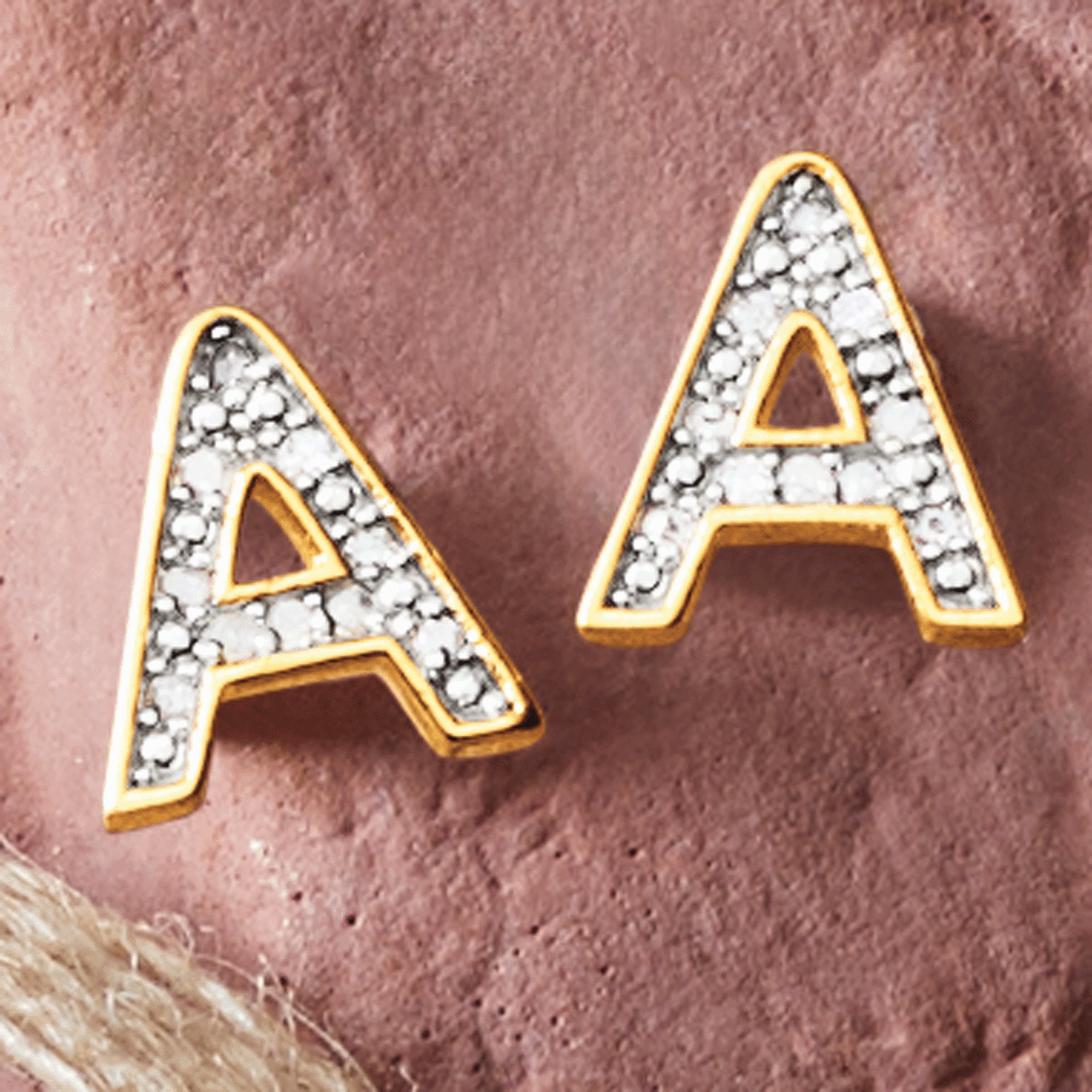 Diamond Initial Post Earrings, , large