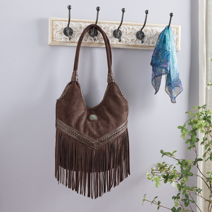 Braided Fringe Bag, Brown, large