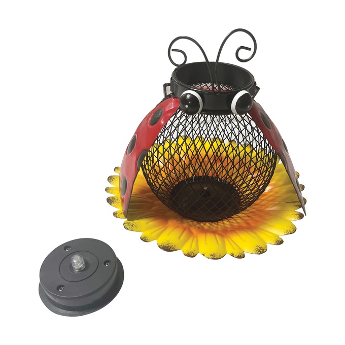 Solar Light Bird Feeder, Red, large