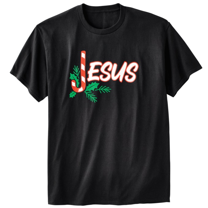 Jesus Candy Cane Inspirational Christmas Tee Shirt, , large