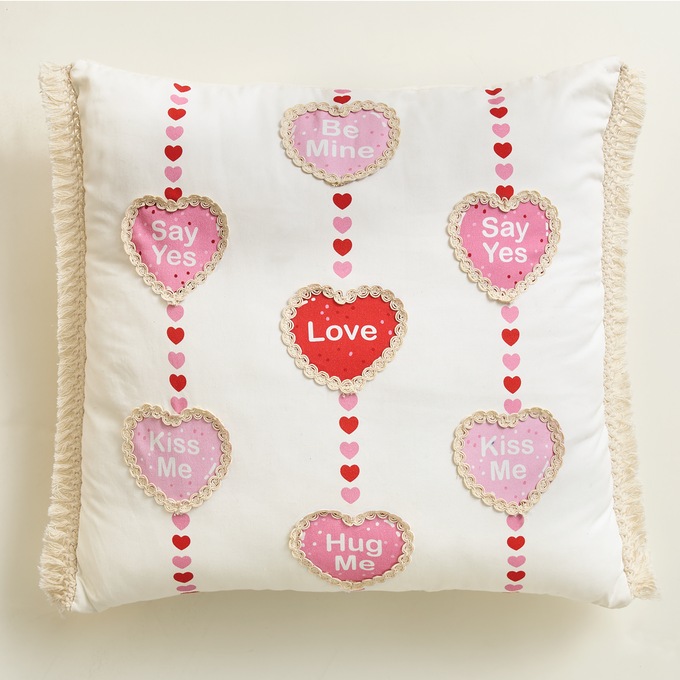 Embroidered Conversation Heart Pillow, , large