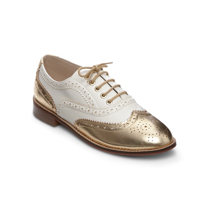 Monroe and Main Wingtip Spectator Shoe, Gold White, large