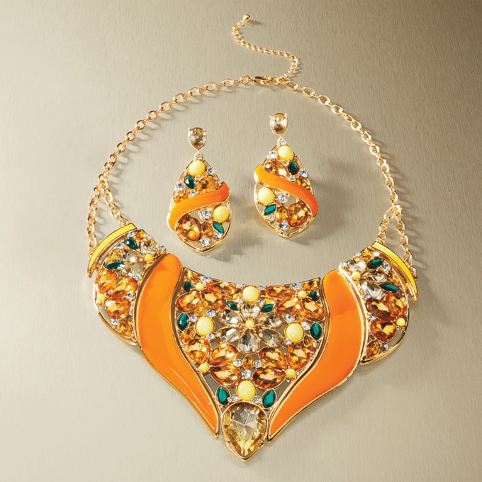 Crystal Floral Enamel Necklace, , large