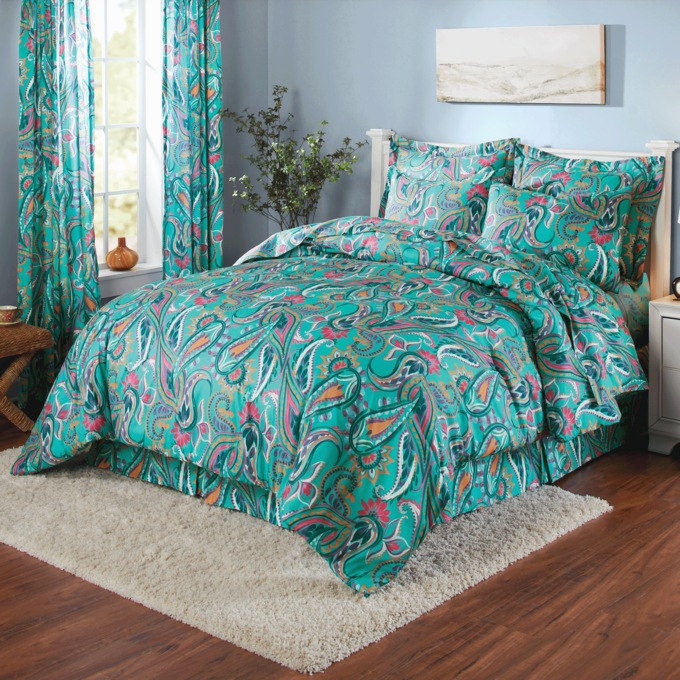 Bright Paisley Complete Bed Set, Teal, large