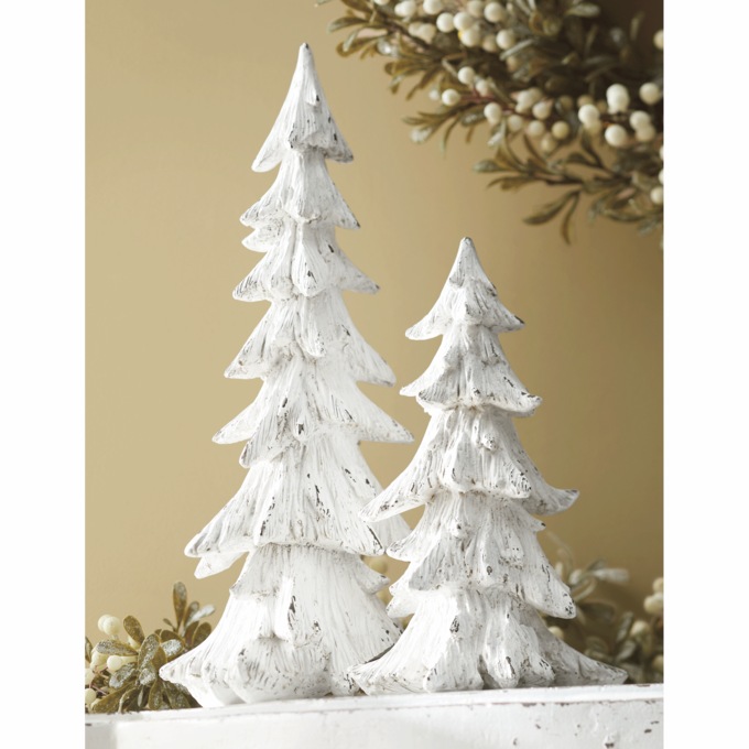 Set of 2 White Carved Resin Trees, , large