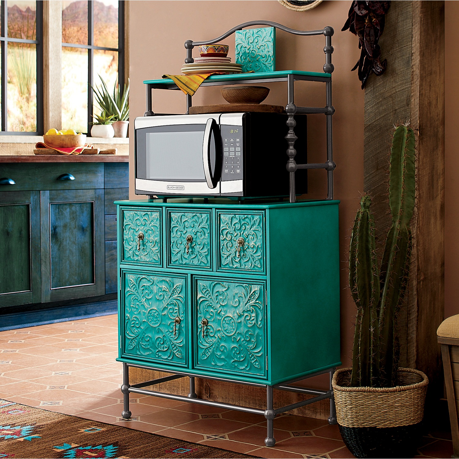 Embossed floral microwave cart new arrivals