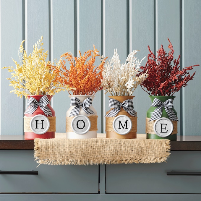 Set of 4 Harvest Home Milk Cans with Florals, , large