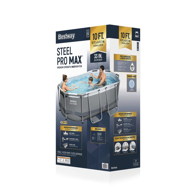 Bestway Steel Pro Max Above Ground Outdoor Swimming Pool Set with Filter Pump, Ladder, and Pool Cover, , large