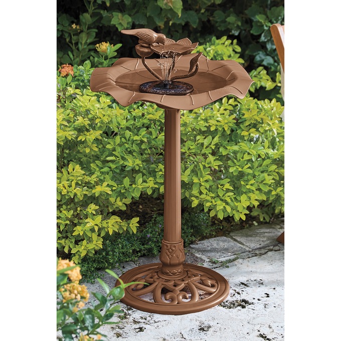 Solar Birdbath Fountain with Bird, Bronze, large